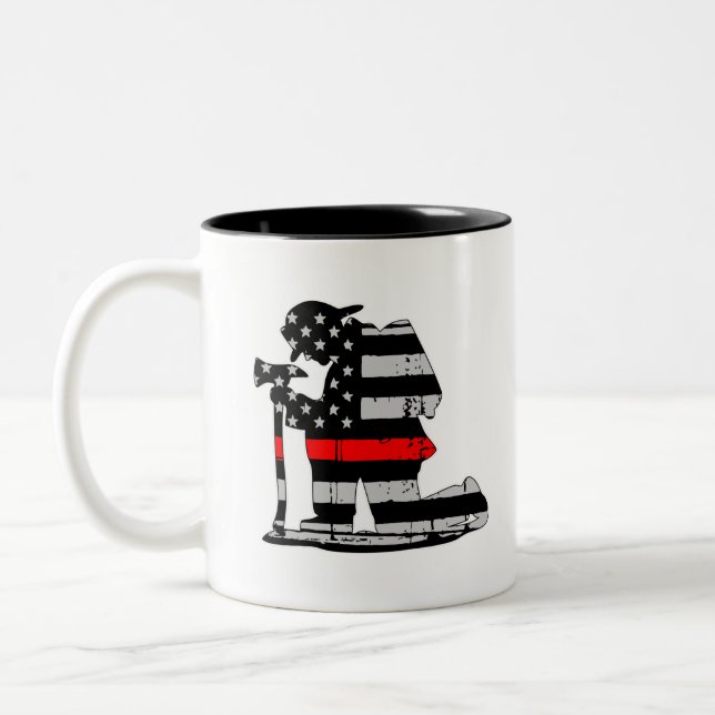 Tasse 2 Couleurs Ligne rouge de sapeur-pompier d'agenouillement (Gauche)