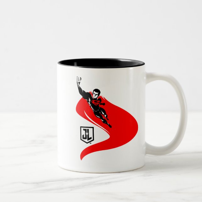 Tasse 2 Couleurs Ligue de Justice | Superman Flying Noir Pop Art (Droit)
