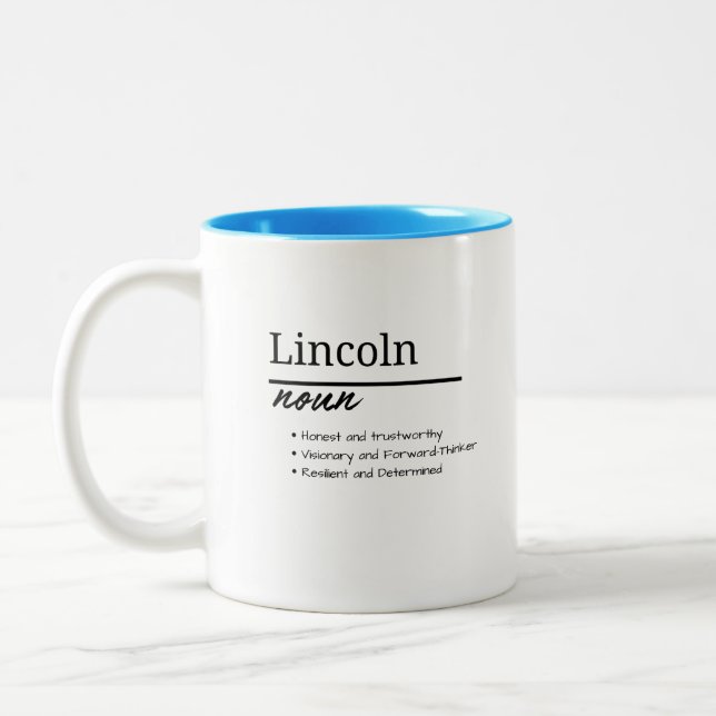 Tasse 2 Couleurs Lincoln, Garçon Personnalisé Nom Définition (Gauche)