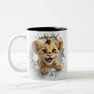 Tasse 2 Couleurs Lion de bébé joueuse apparaît à travers le mur cas