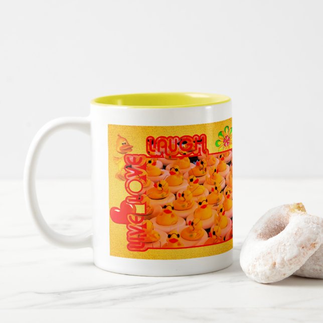 Tasse 2 Couleurs Live Love Laugh Rubber Ducks Inspiration (Avec donut)