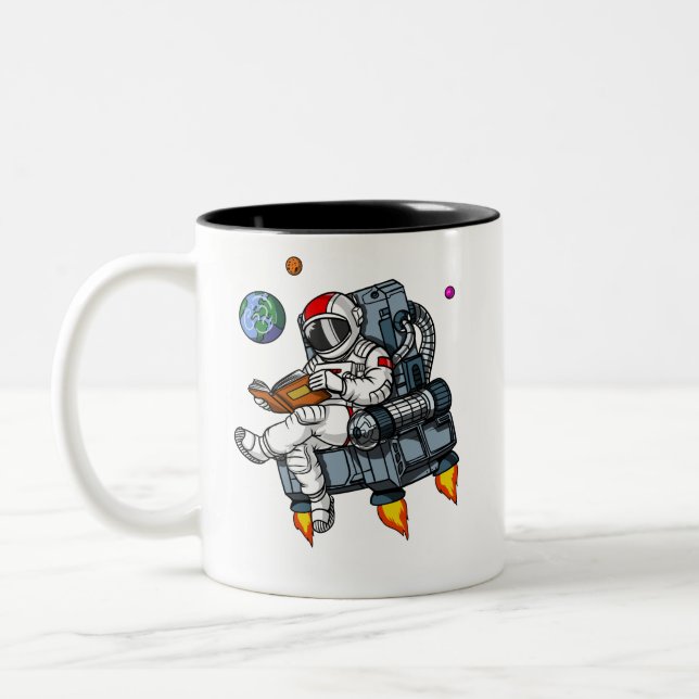 Tasse 2 Couleurs Livre d'astronaute spatial Lecture cosmique Nerd (Gauche)