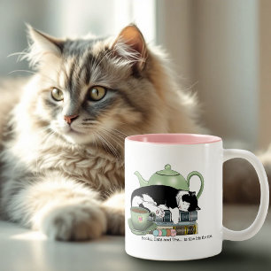 Tasse 2 Couleurs Livres Confortables Chat Smoking Thé Mignon Théièr