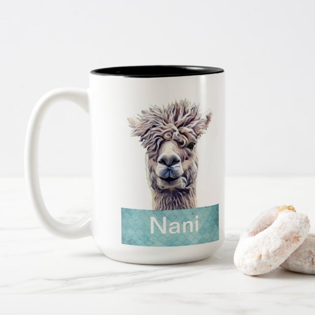 Tasse 2 Couleurs Llama Art Nom personnalisé Couleur (Avec donut)