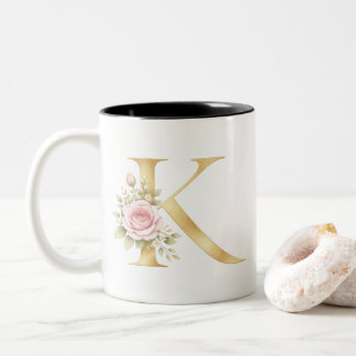Tasse 2 Couleurs Logo élégant de lettre K florale en or
