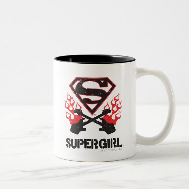 Tasse 2 Couleurs Logo Supergirl Black Flaming Guitares (Droit)