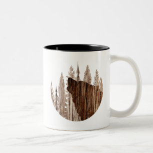 Tasse 2 Couleurs Loup hurlant en bois texturé