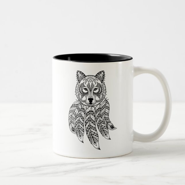 Tasse 2 Couleurs Loup inspiré avec Dreamcatcher (Droit)