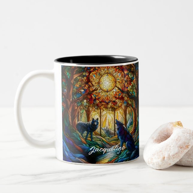 Tasse 2 Couleurs Loups en verre tendu en forêt (Avec donut)