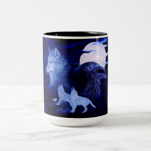 Tasse 2 Couleurs Loups et corbeau avec pleine lune