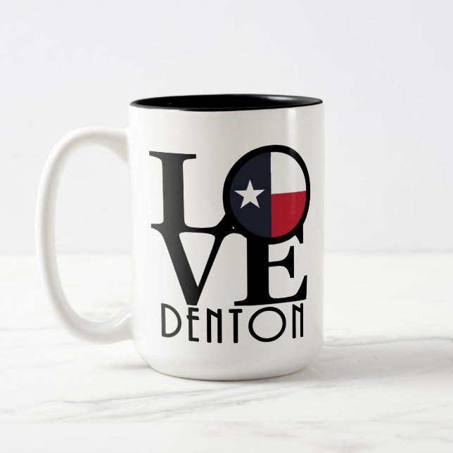 Tasse 2 Couleurs LOVE Denton Texas 15oz (Gauche)