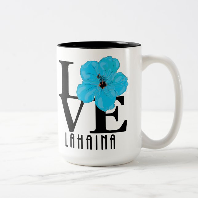 Tasse 2 Couleurs LOVE Lahaina Hibiscus bleu 15oz (Droit)