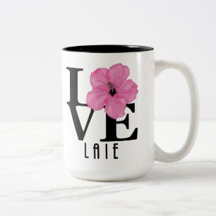 Tasse 2 Couleurs LOVE Laie Hawaii Hibiscus rose 15oz