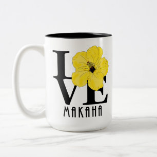 Tasse 2 Couleurs LOVE Makaha Hawaii Hibiscus Jaune 15oz