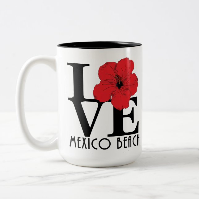Tasse 2 Couleurs LOVE Mexico Beach 15oz Red Hibiscus (Gauche)