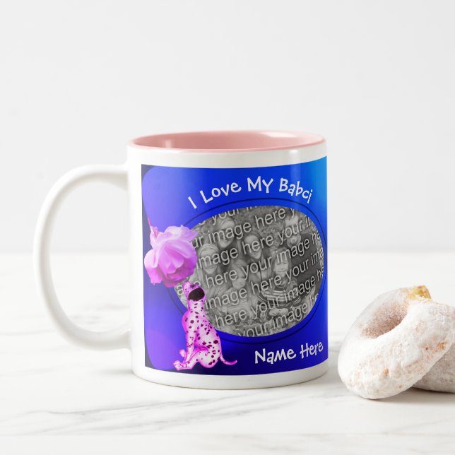 Tasse 2 Couleurs Love My Babci Rose chiot grand-mère polonaise (Avec donut)