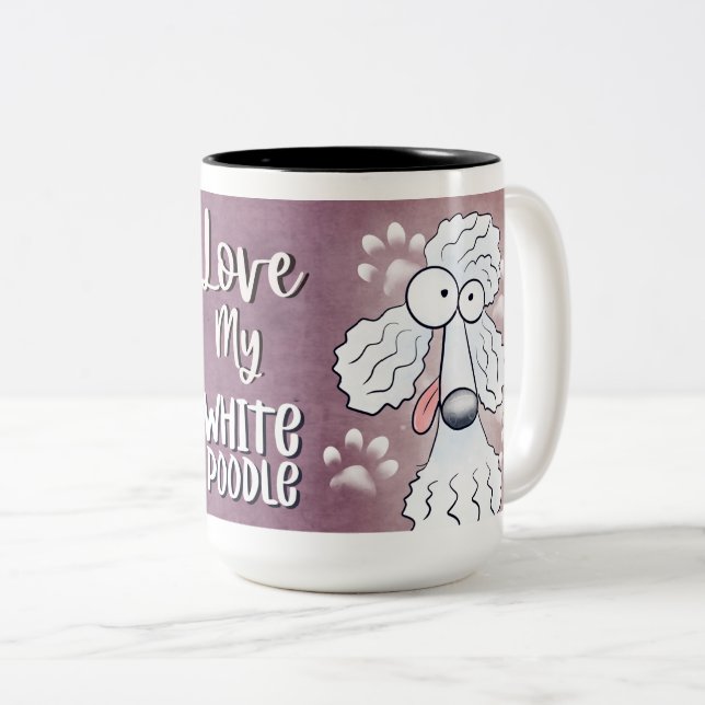 Tasse 2 Couleurs Love My White Poodle Cartoon 15 oz (Devant droit)