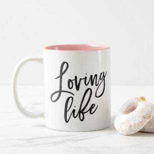Tasse 2 Couleurs LOVING LIFE noir script minimum cote positive