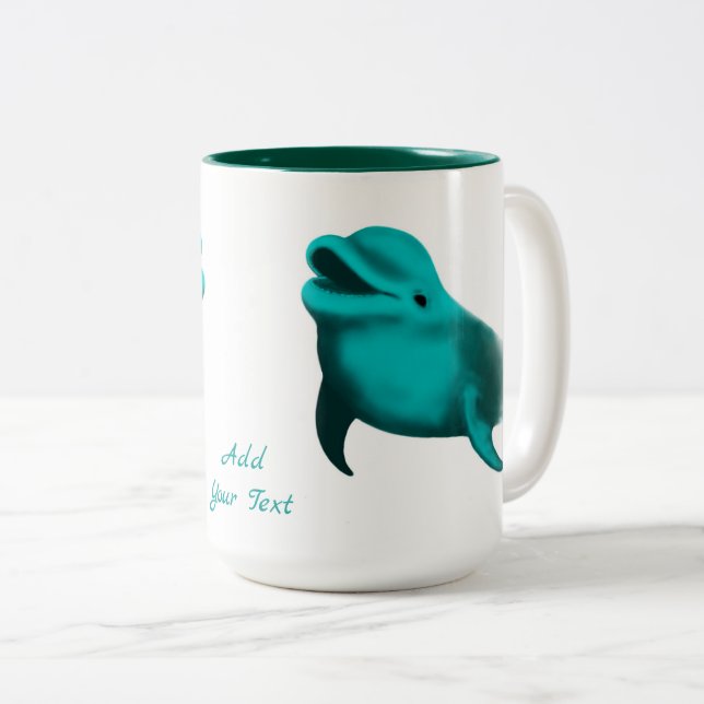 Tasse 2 Couleurs Lucky Dolphin - Ajouter votre texte (Devant droit)