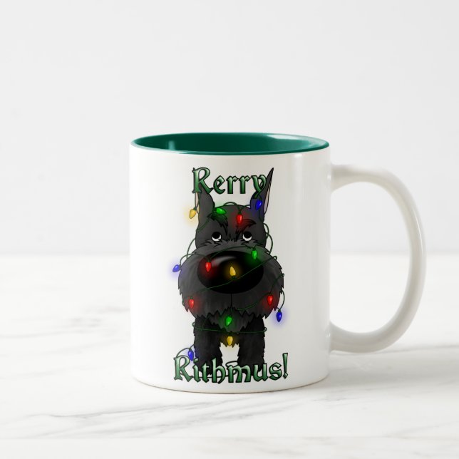 Tasse 2 Couleurs Lumières de Noël de Schnauzer (Droit)