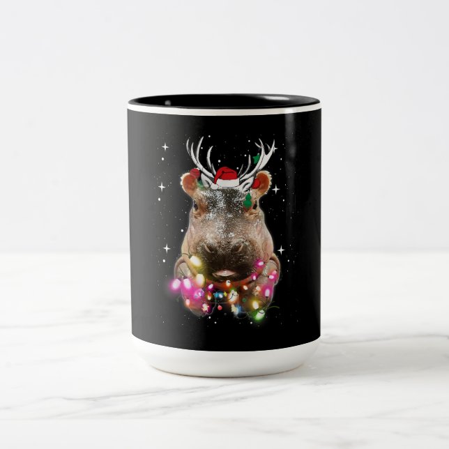 Tasse 2 Couleurs Lumières de Noël Hippo Fiona Hippopotamus Lover (Centre)