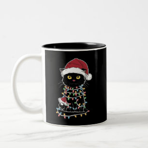 Tasse 2 Couleurs Lumières de Noël pour amateur de chat drôle