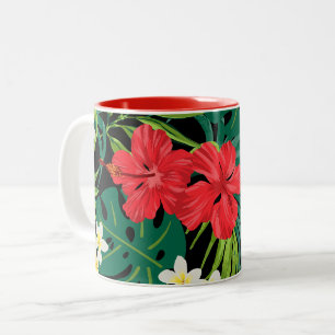 Tasse 2 Couleurs Luna Hibiscus Garden Hawaïen - Rouge et Noir