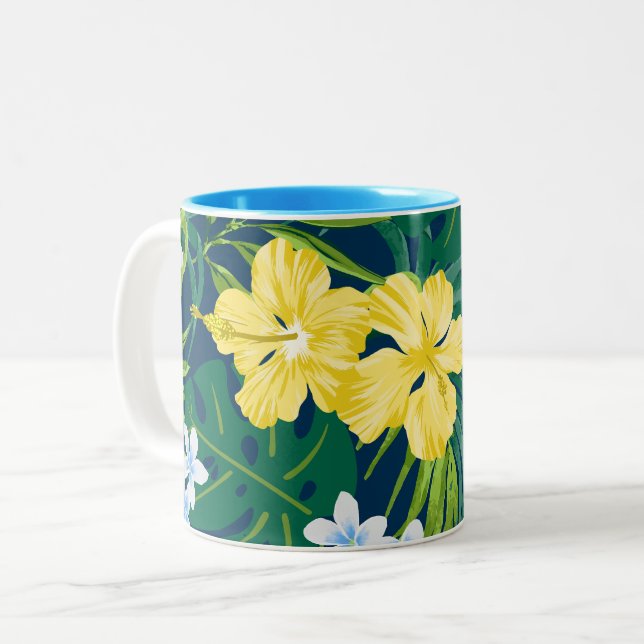 Tasse 2 Couleurs Luna Hibiscus Garden Hawaiian - Jaune et Marine (Devant gauche)