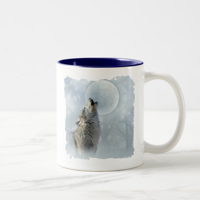 Tasse 2 Couleurs Lune bleue de loup (Droit)