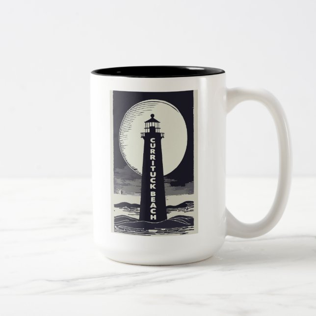 Tasse 2 Couleurs Lune du phare de Currituck Beach (Droit)