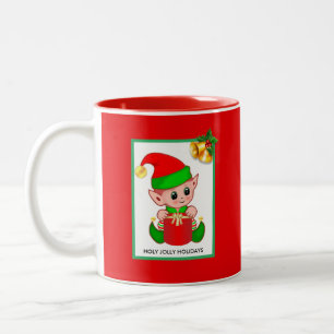 Tasse 2 Couleurs Lutin de Noël sur fond rouge 