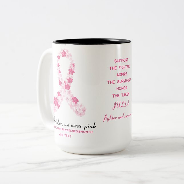 Tasse 2 Couleurs Lutte contre le cancer du sein Floral Sakura Ruban (Devant gauche)