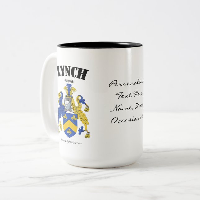 Tasse 2 Couleurs Lynch Family Crest, Traduction & Signification (Devant gauche)