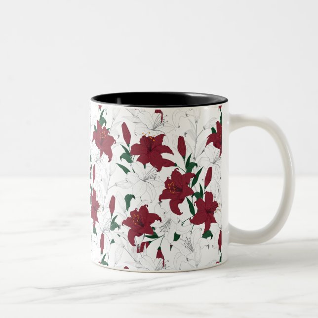 Tasse 2 Couleurs Lys de Noël rouges et blancs (Droit)