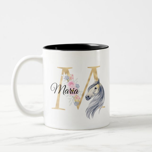 Tasse 2 Couleurs M letter personalised name monogram with horse (Gauche)