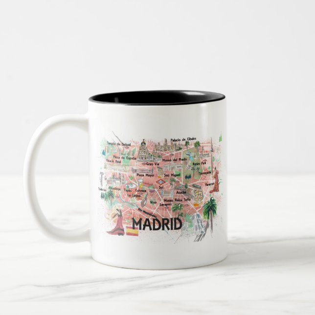 Tasse 2 Couleurs Madrid Espagne - Carte illustrée avec les principa (Gauche)