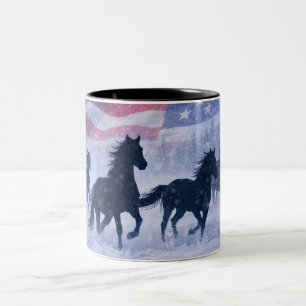 Tasse 2 Couleurs Magnifique drapeau américain de chevaux sauvages d