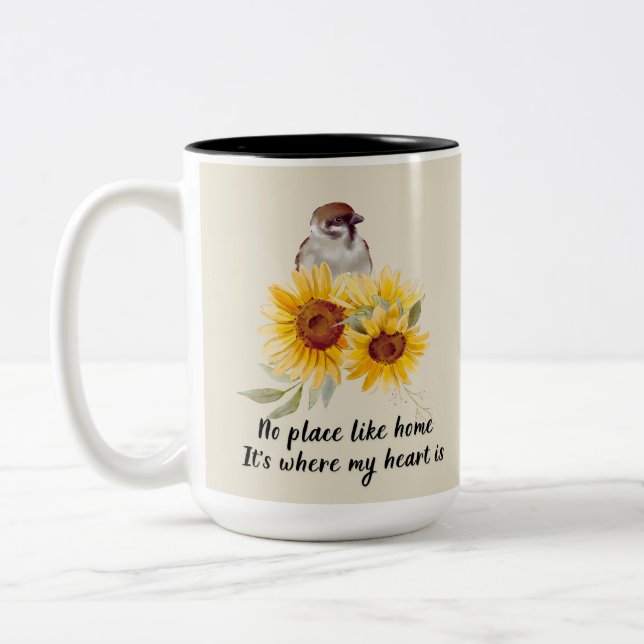 Tasse 2 Couleurs Magnifique Oiseau & Tournesols Avec Citation (Gauche)