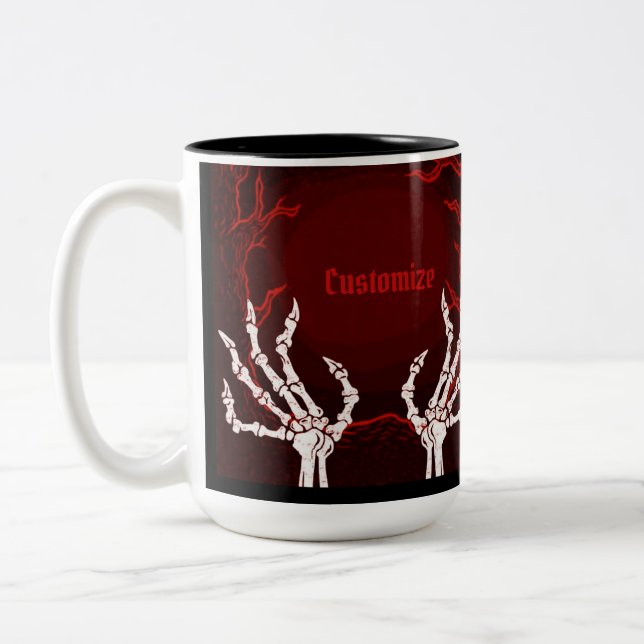 Tasse 2 Couleurs Mains de squelette orange (Gauche)