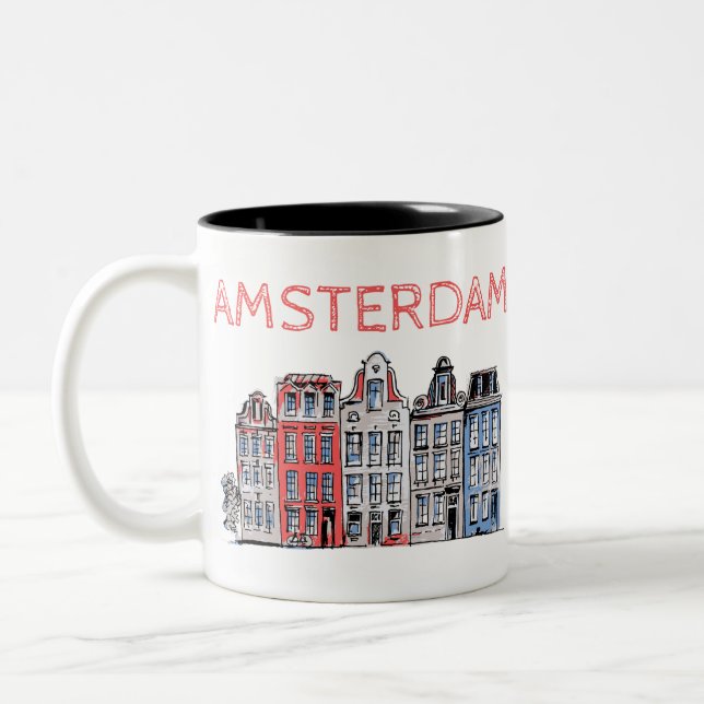 Tasse 2 Couleurs Maisons penchées d'Amsterdam-Holland (Gauche)