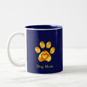 Tasse 2 Couleurs Maman Chien à Patte Dorée Mignonne sur Fond Bleu M