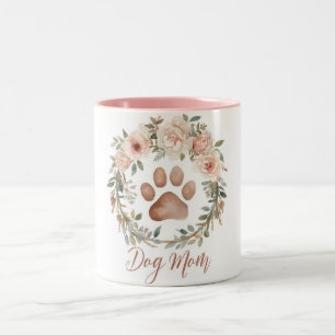 Tasse 2 Couleurs Maman Chien Empreinte de Patte Florale Aquarelle P