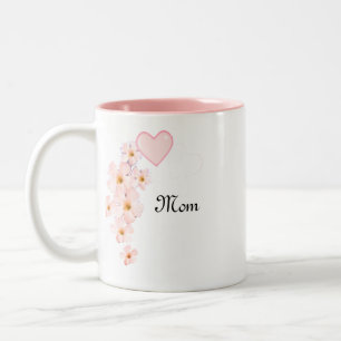 Tasse 2 Couleurs Maman Cœur Rose & Fleurs