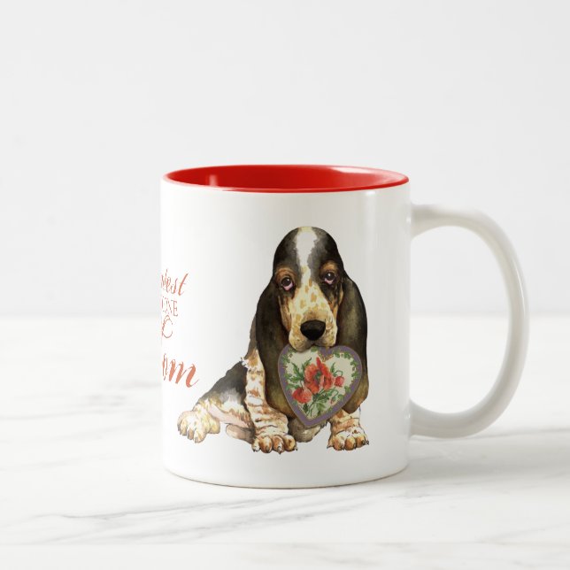 Tasse 2 Couleurs Maman de coeur de Basset Hound (Droit)