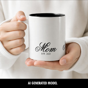 Tasse 2 Couleurs Maman Élégante Année d'Établissement Écriture Noir