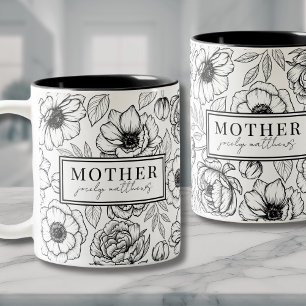 Tasse 2 Couleurs Maman Mère noire blanche florale