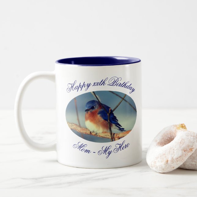 Tasse 2 Couleurs Maman Mon Héros Joyeux Anniversaire Bluebird Perso (Avec donut)