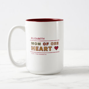 Tasse 2 Couleurs Maman Rétro d'Un Cœur Rouge Orange Personnalisé