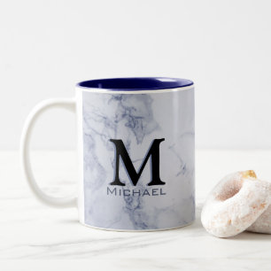 Tasse 2 Couleurs Marbre bleu blanc de monogramme exécutif