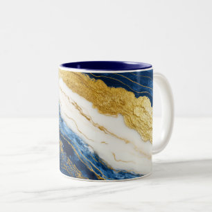 Tasse 2 Couleurs Marbre bleu marine de luxe et feuille d'or